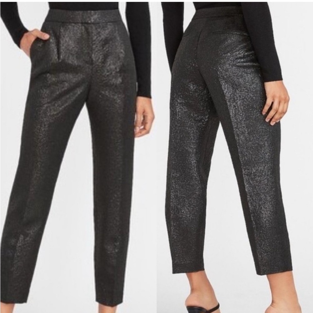 NWT Express High Waisted Jacquard Sparkly Pleated Ankle Pants